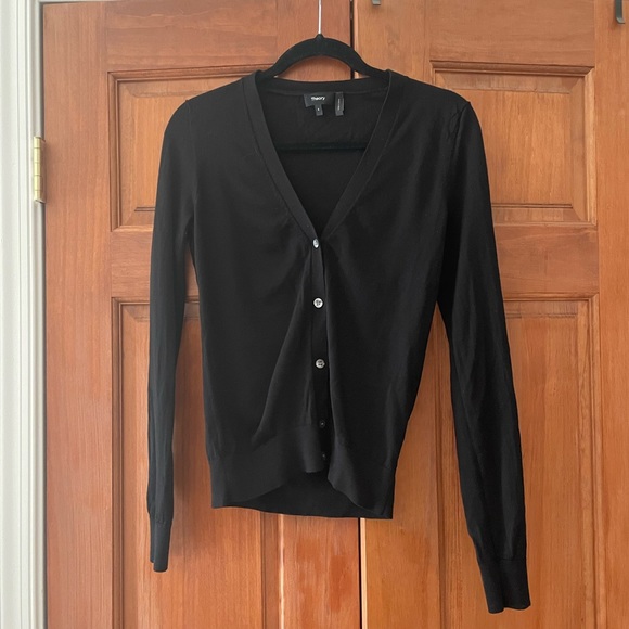 Theory Regal Wool V-Neck Cardigan, black, size S - Picture 2 of 6